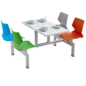 Modern Minimalist Metal Rectangular 3 4 Person Canteen Dining Table and Chair Set for School Factory Snack Bar Use