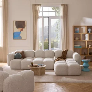 Modern Minimalist Modular Fabric Corner Sofa with Reversible Chaise Lounge Upholstered Furniture for Villa Living Rooms