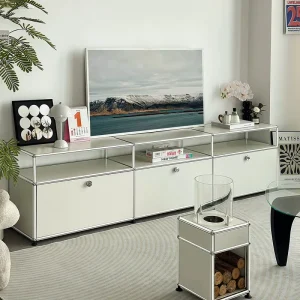 Modern Minimalist Modular TV Stand Stainless Steel Media Console Storage Cabinet for Living Room Home Entertainment Furniture