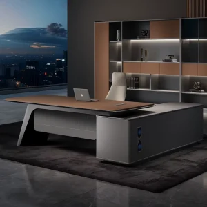 Modern Minimalist Office Desk L Shape Executive Desk with Cabinet for CEO Manager Office Furniture Collection Sets