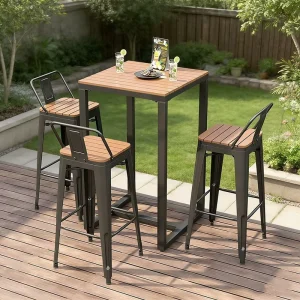 Modern Minimalist Outdoor Bar Table and Chair Set with Sun Protection for Garden Terrace Courtyard