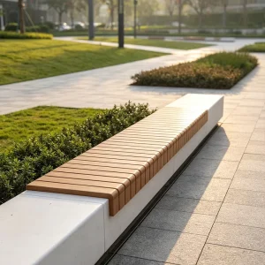 Modern Minimalist Outdoor Bench Solid Wood Seat Metal Frame Corrosion Resistant Eco Friendly Water Resistant for Gardens
