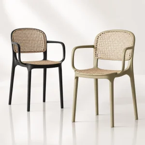 Modern Minimalist Outdoor Plastic Dining Armchair Cane Style Seat Back Home Balcony Garden Cafe Hotel Villa Kitchen Bedroom Park