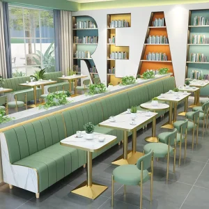 Modern Minimalist PU Commercial Dining Furniture for Milk Tea Shop Table and Chair Sets Customizable Booth Seating Sofas