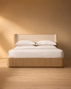 Modern Minimalist Platform Bed Frame with Fluted Base Solid Wood Queen King Size Custom Hotel Bedroom Set