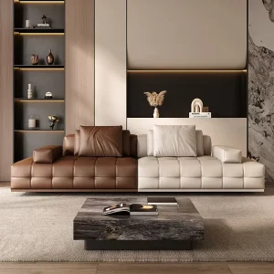 Modern Minimalist Real Leather Combination Straight Design Sofa Villa Foshan Manufacturer Custom