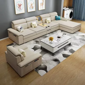 Modern Minimalist Reclining Fabric Sofa Sectional L Shape Chaise Lounge for Small Apartment Hotel Light Luxury Combination