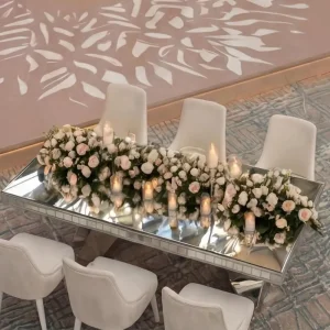 Modern Minimalist Rectangular Wedding Dining Table Stainless Steel Glass Marble Top Hotel Furniture Outdoor