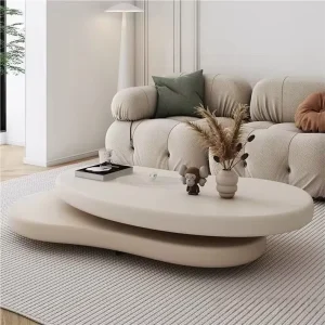 Modern Minimalist Rotating Coffee Table Smooth Swivel Top MDF Construction Wooden Panel for Home Living Room Furniture