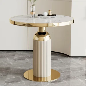 Modern Minimalist Round Metal Frame Rock Slab Coffee Table Light Luxury Style Home Commercial Use Reception/sales Offices