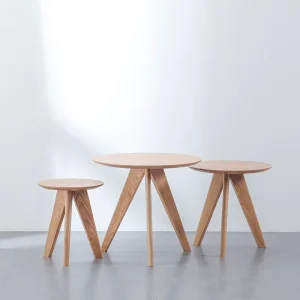 Modern Minimalist Round Side Table Set Solid Wood with Convertible Triangle Legs for Living Room or Balcony Home Furniture