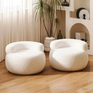 Modern Minimalist Single Sand Hair Stool Sofa Chair Lamb Velvet Solid Wood Frame for Apartment Dining Home Furniture