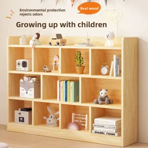 Modern Minimalist Solid Pine Wood Floor Standing Children’s Bookcase Integrated Wall Rack Storage Cabinet Living Room