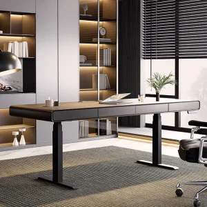 Modern Minimalist Solid Wood Electric Height Adjustable Executive Desk with Drawers Dual Motor Workstation for Home Office