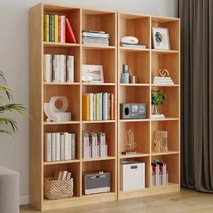 Modern Minimalist Solid Wood Floor Standing Bookshelf Home Living Room Storage Cabinet with Grid Compartments