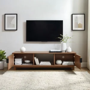 Modern Minimalist Solid Wood TV Stand Slatted Living Room Storage Media Cabinet