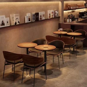 Modern Minimalist Solid Wood and Iron Frame Restaurant Table Chair Set with Dining Booth Sofa for Commercial Use