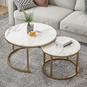 Modern Minimalist Stone Living Room Gold Round Coffee Table for Small Apartments Trendy Light Luxury Design Compact Size