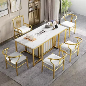 Modern Minimalist Stone Slab Metal Office Balcony Tea Table Chair Set Storage Space Light Luxury Coffee Table for Reception