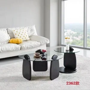 Modern Minimalist Storage Coffee Table with Rock Slab Top Glass Iron Frame for Small Apartments