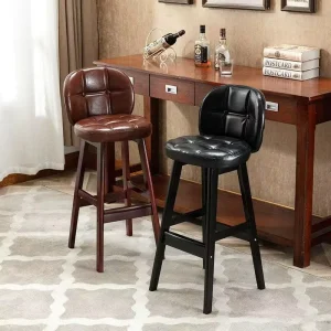 Modern Minimalist Style Solid Wood Durable and Sturdy Bar and Living Room Leather Bar Stools with Backrests