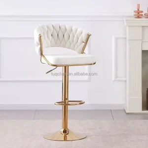 Modern Minimalist Swivel Height Adjustment Velvet Bar Chairs Backrest Reception High Foot Bar Stool for Restaurant Kitchen Cafe