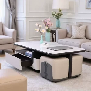 Modern Minimalist TV Console Coffee Table Set Marble Finish Customizable Size Easy Assembly