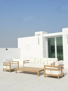 Modern Minimalist Teak Eco Friendly Durable Garden Sofa Set Waterproof Cushions Customized Color Hotel Park Use Matching Wooden