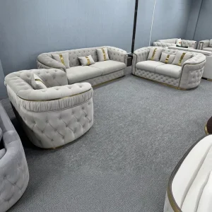 Modern Minimalist Tufted Velvet Sofa with Gold Metal Frame Sponge Filled Curved Sectional Set for Luxury Living Room Apartment
