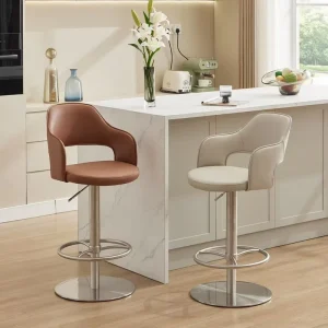 Modern Minimalist Upholstered Swivel and Height Adjustable Home Dining Room Living Room and Bar Island Bar Stools