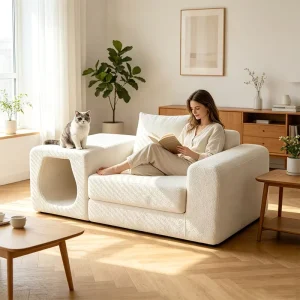 Modern Minimalist Velvet L Shaped Sofa Bed Single Person One Seater Multifunctional All in One for Humans Pets Sponge