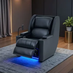 Modern Minimalist Villa Home Theater Sofa Electric Reclining Leather Upholstery USB Interface Wood Frame One Seat Smart Living