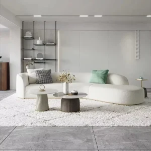 Modern Minimalist White Fabric L Shaped Corner Sofa Soft Cushion Sectional Couch for Hotel Villa & Apartment Living Room