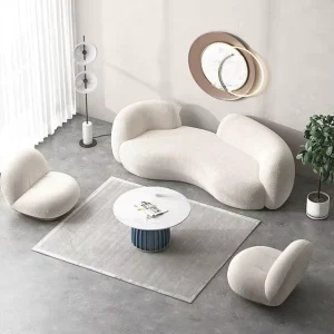 Modern Minimalist White Reclining Three Seat Chesterfield Luxury Sofa Set with Curved Design for Villa Living Room