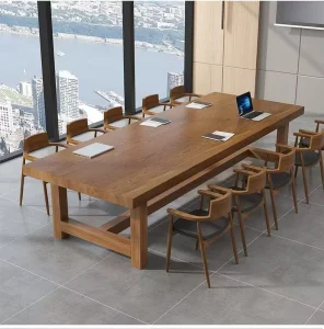 Modern Minimalist White Wax Solid Wood Full Board Conference Table Eco Friendly Multi Functional Stable Durable Office Furniture