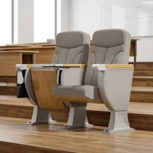 Modern Minimalist Wood Auditorium Lecture Hall Seating Built-in Writing Tablets Theater-style Row Seating for Commercial