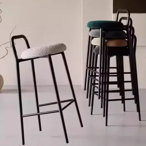 Modern Minimalist Wrought Iron Stackable Commercial Use Bar Stool High Chair with No Armrest for Home Island Counter