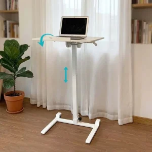 Modern Mobile Sit Stand Laptop Desk Foldable Design Multi Angle Tilt Tabletop Silent Casters Metal Ergonomic Portable