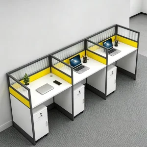 Modern Modular 3 Person Office Workstation Desk Aluminum Frame Partition Cubicle Desk Lockable Mobile Pedestal Cabinet