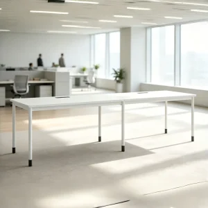 Modern Modular Durable Melamine MDF Dual Workstation Staff Desk with Built-in Power Sockets Steel Legs for Office Use