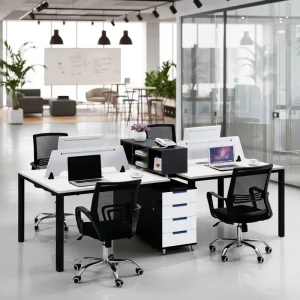 Modern Modular Eco-Friendly Durable Wood Office Workstation with Partition 2/4 Seater Open Plan Desk with Cabinet Q201