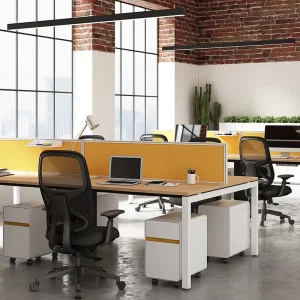 Modern Modular Extendable Iron Frame Office Workstation with Divided Boards for 4 Person Open Office Setups