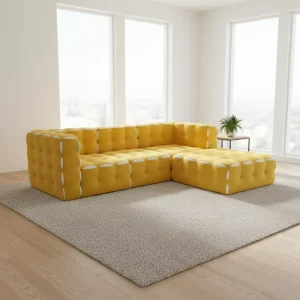 Modern Modular Extendable Sectional Sofa High Back Cushion Set Sponge Luxury L Shape Yellow Fabric Chaise Hotel Warehouse