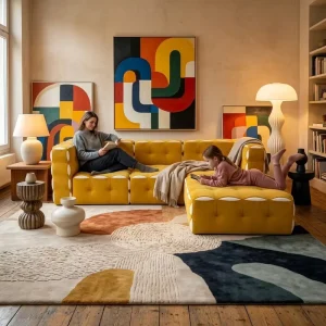 Modern Modular Extendable Sectional Sofa L Shape Yellow Fabric Chaise High Back Sponge Cushion Removable Cover Luxury Living