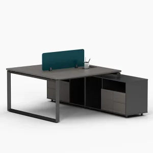 Modern Modular Office Desk Workstation Convertible Wooden Cubicle Table with Metal Partitions Panel Wood Style