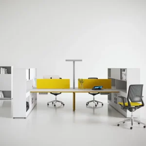 Modern Modular Office Furniture 4 Person Staff Workstation with Wooden Office Partitions and Desk Panel Wood Style
