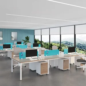 Modern Modular Office Workstation 4 Person Linear Desk Partition MDF Top Metal Frame Moisture Proof Home Office Workshop