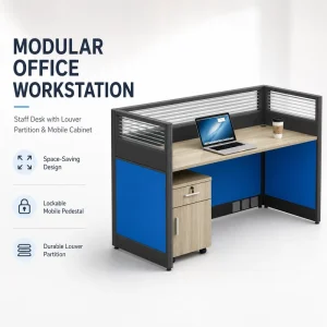 Modern Modular Office Workstation Staff Desk With Louver Partition Lockable Mobile Pedestal Cabinet Employee Computer Desk