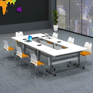 Modern Modular Office Writing Desk Stylish Functional Made Panel Casters Included for Space Saving School Office Training Room