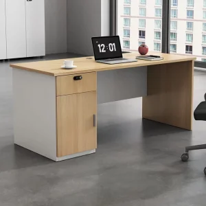 Modern Modular Single Person Office Desk and Chair Set with Lockable Drawer Panel Design